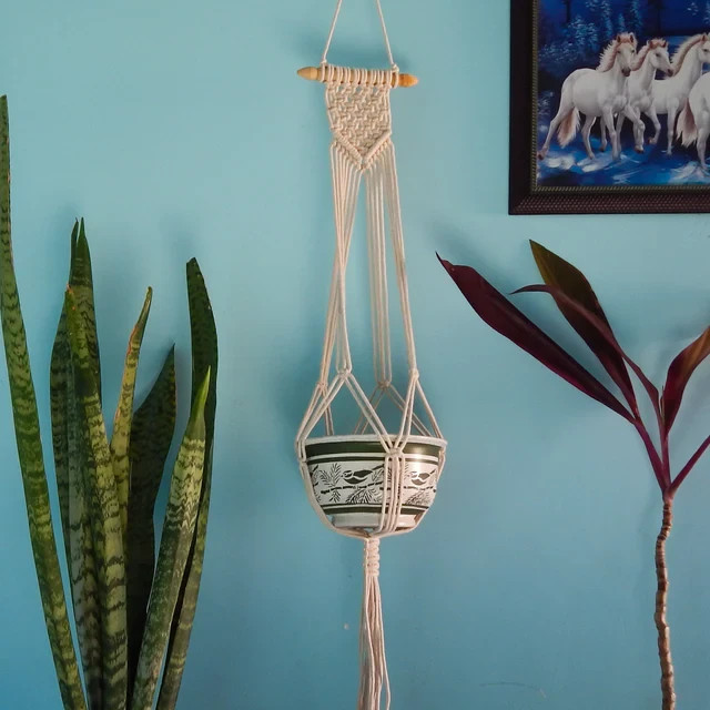 Macrame Plant Hanger Handmade Cotton Rope Hanging Planter for Outdoor gallery