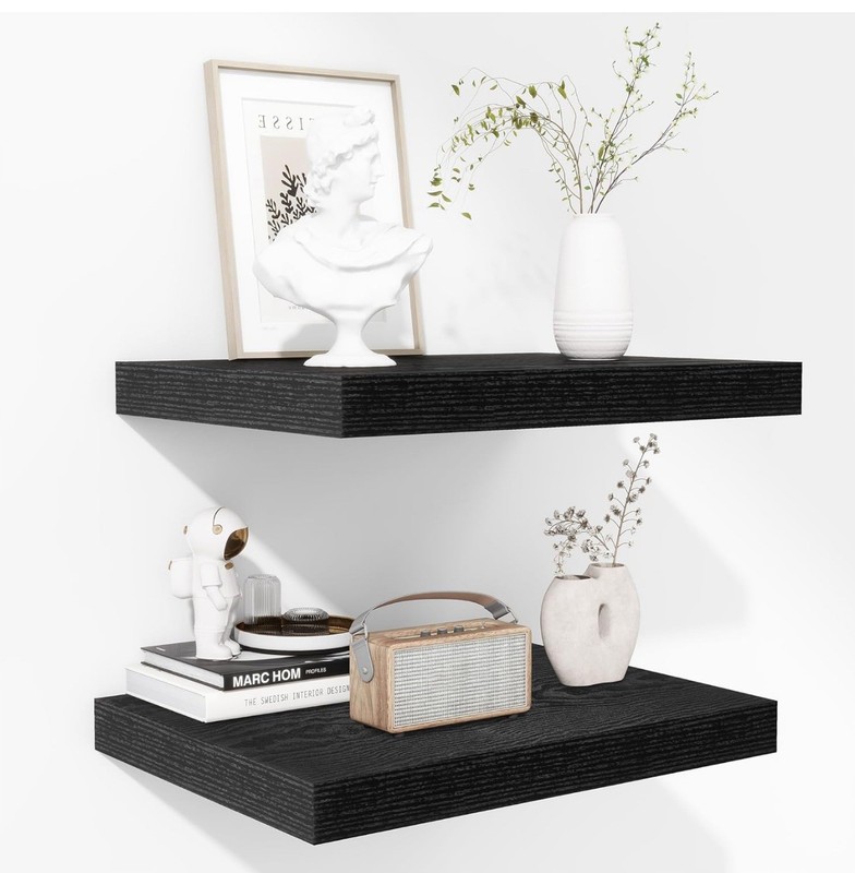 Boswillon Floating Shelves Hanging Wall Storage Rustic 16x5 in Set of 2 (Black) gallery