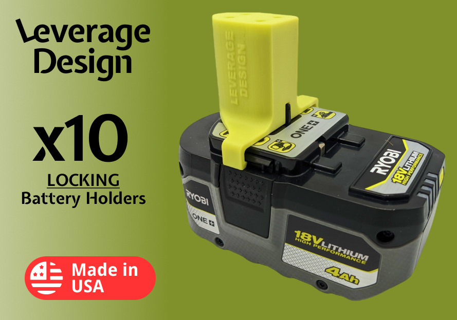 LOCKING! 10 Pack: Ryobi 18V ONE+ Battery Mounts / Hangers / Holders MADE IN USA gallery