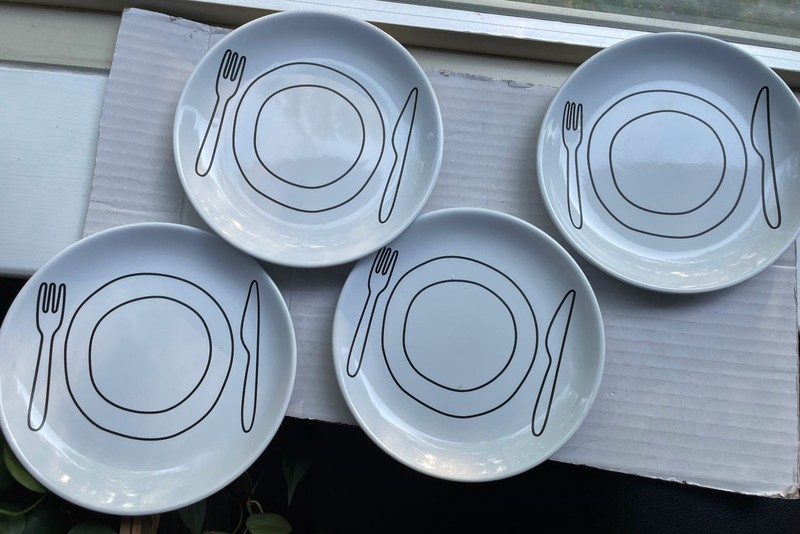 Fred BITE SIZED white Ceramic Appetizer Plates, Set of 4, Duncan Shotton, round gallery