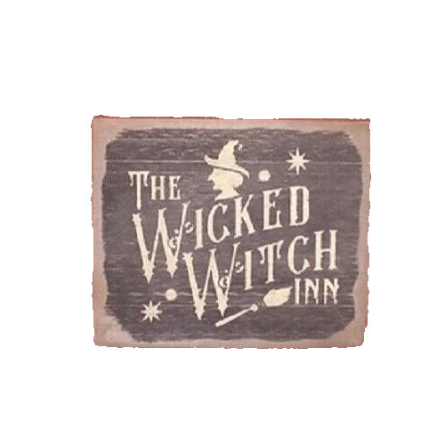 New Primitive BARNWOOD WICKED WITCH INN 8"HX7"W AGED Black Tan Rustic Halloween gallery