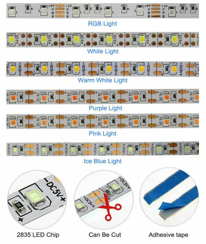 5V USB LED Strip Light 1M 2M Pink /blue / Warm White / White / RGB 2835 TV light gallery