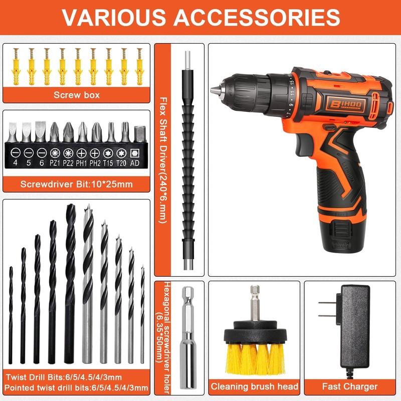 43 PCS 12V Cordless Drill Driver Set Battery Charger 3/8 In Chuck Home gallery