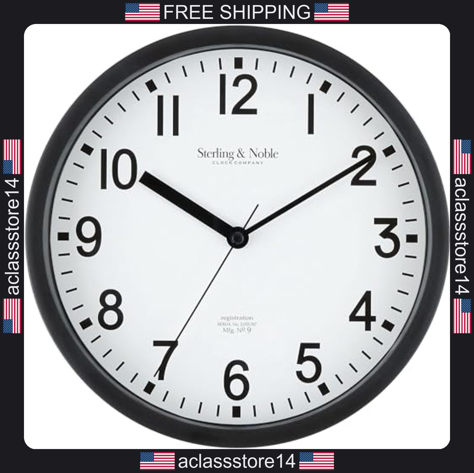 KQEC wall clock black round battery operated 8.78 inch diameter modern quartz gallery