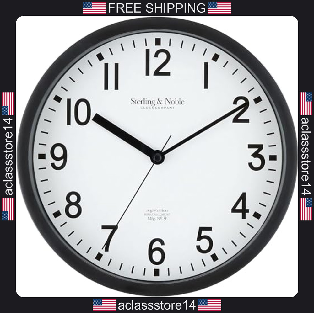 KQEC wall clock black round battery operated 8.78 inch diameter modern quartz