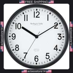 KQEC wall clock black round battery operated 8.78 inch diameter modern quartz