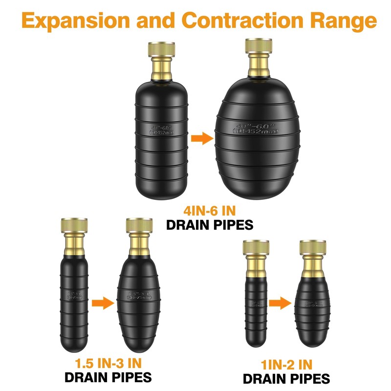 3PCS Drain Cleaning Bladder Kit for 1"- 6" Pipes Water Pressure Unclogg for Sink gallery