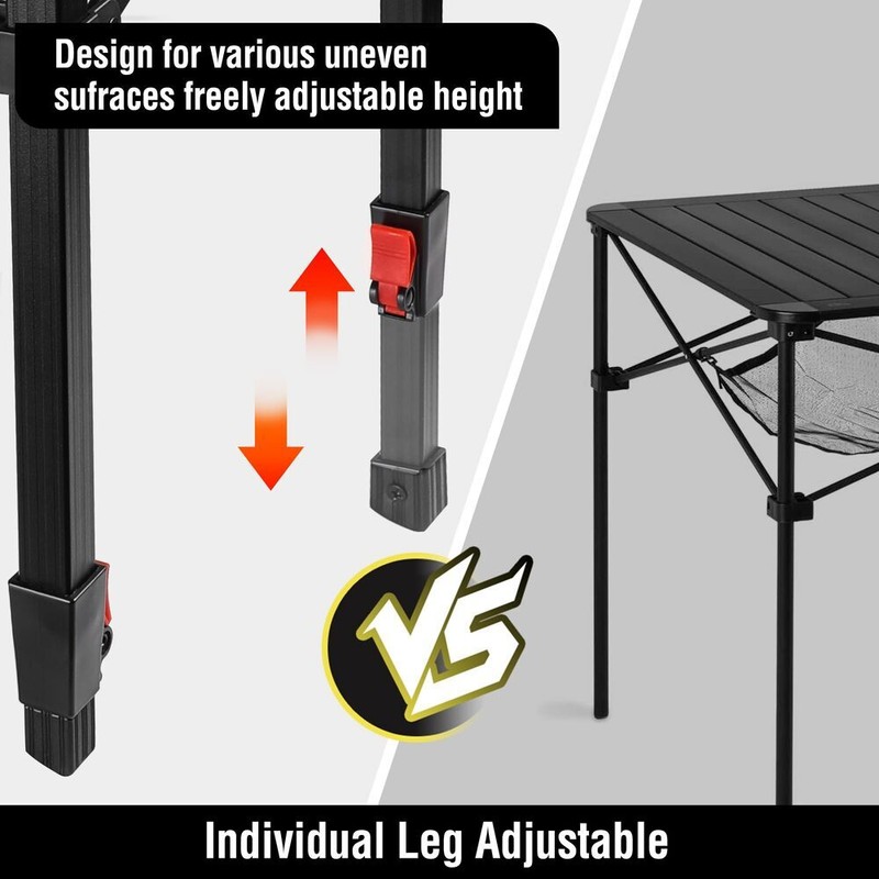 VILLEY Medium Folding Camping Square Table Adjustable Aluminum Table w/Carry Bag gallery