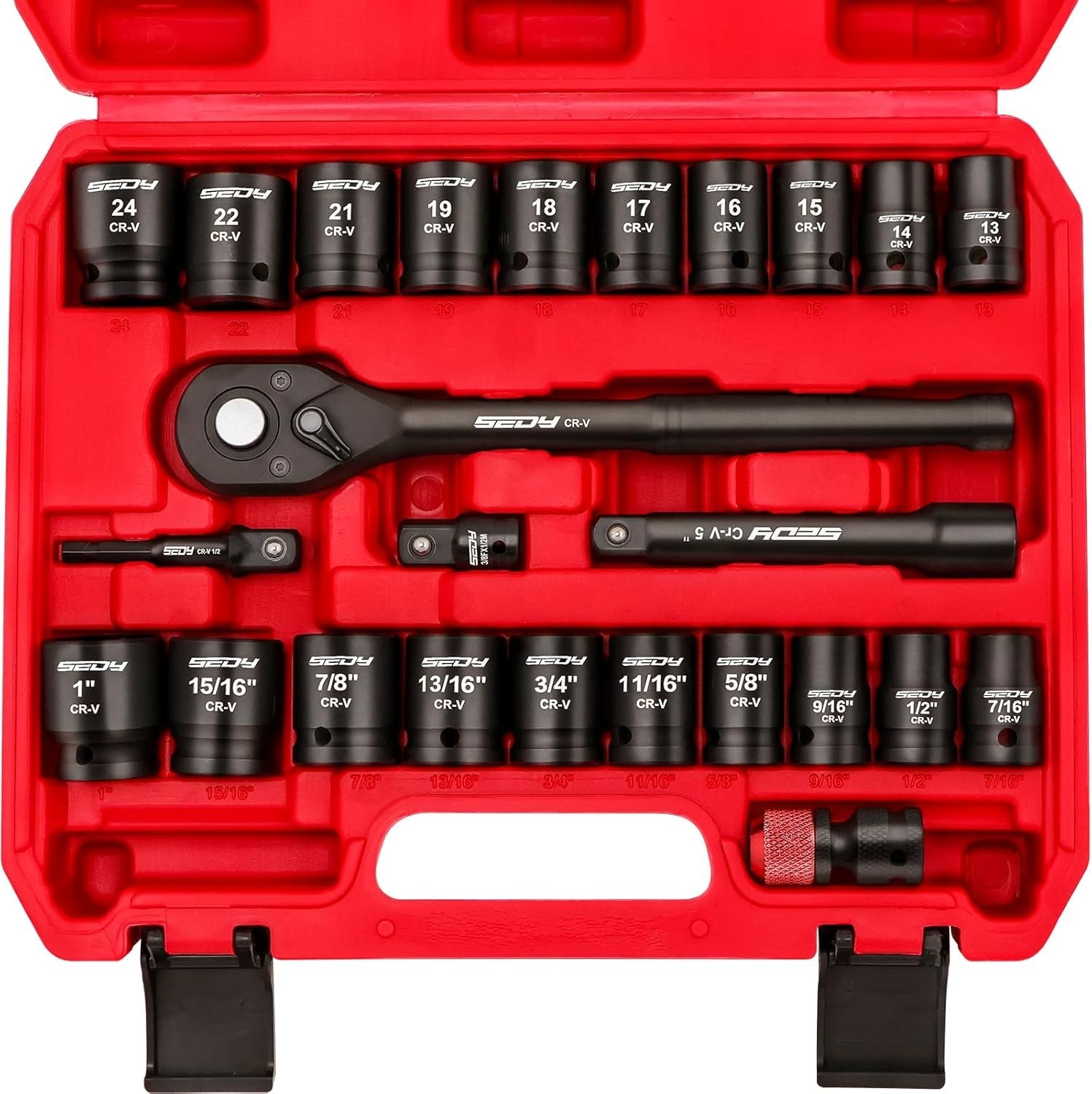 1/2" Drive Socket Wrench Set: 25-Piece SAE & Metric Impact Socket Ratchet Wrench gallery