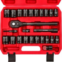 1/2″ Drive Socket Wrench Set: 25-Piece SAE & Metric Impact Socket Ratchet Wrench