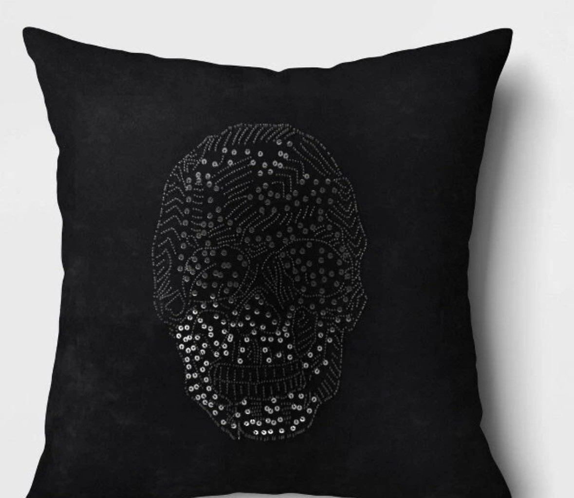 Threshold Halloween Throw Pillow Black Velvet Beaded Skull Square gallery