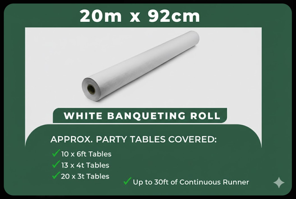 Table Cover Roll White Plastic Banquet Party Spill Proof Easy Wipe 20m x 92cm gallery