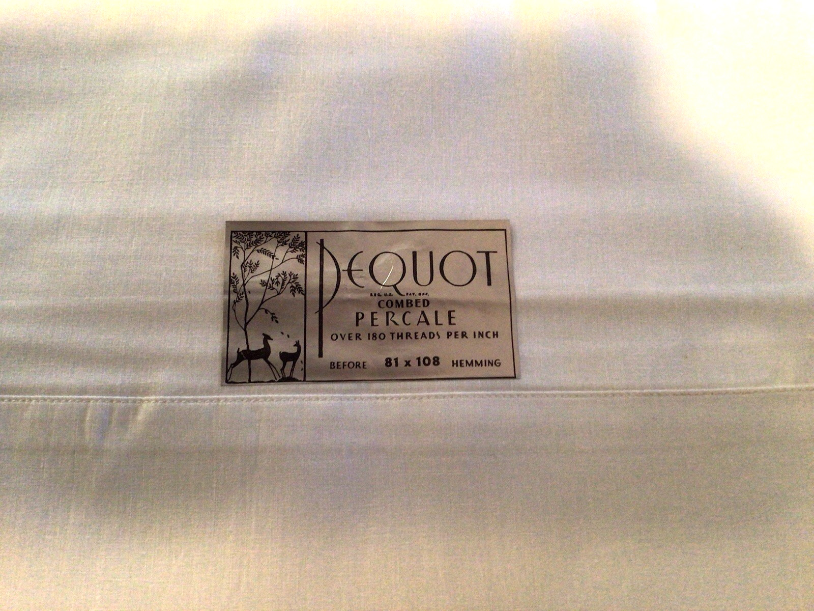 NEW OLD STOCK SET PERCALE PEQUOT WHITE DOUBLE VINTAGE FLAT SHEETS -2 gallery