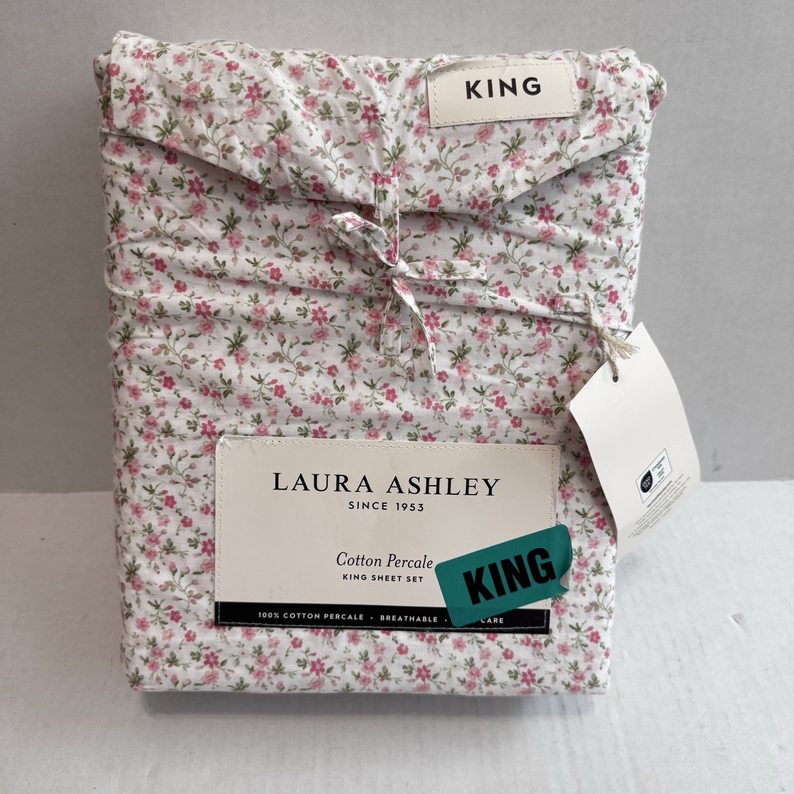 NEW 4pc Laura Ashley King Sheet Set Petite Floral EMOGENE Pink Greens & Red gallery