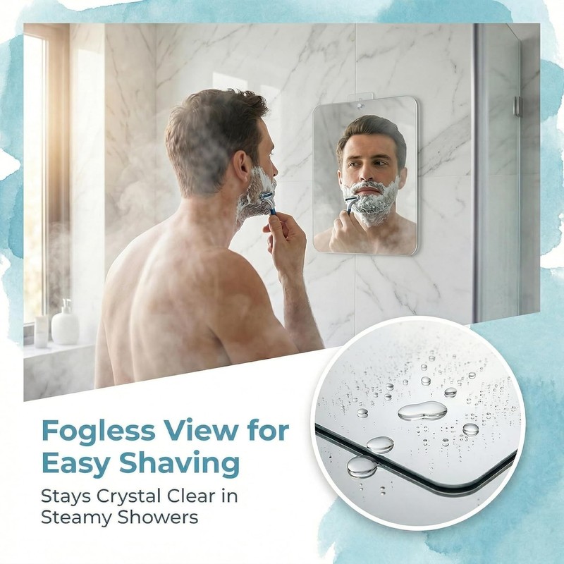 Fogless Shower Mirror Shaving Hanging Anti-Fog Bathroom Grooming Mirror 10x 8 gallery