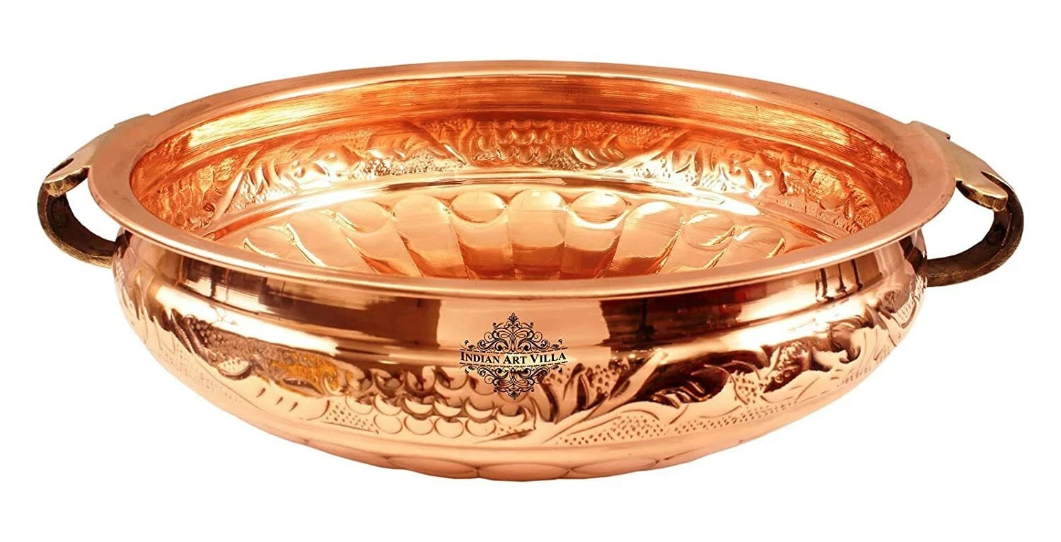 Pure Copper Embossed Design Urli Decorative Bowl, Home Decor & Festive Item gallery