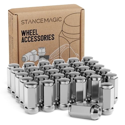 32pcs Chrome 9/16x18 Extended Bulge Lug Nuts - 1.8" Length, 0.90" Width Silver gallery