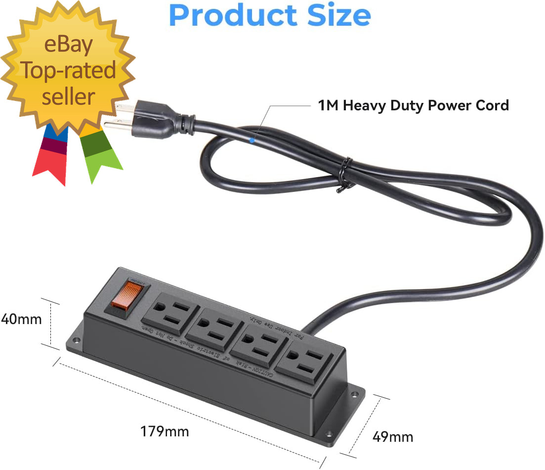 Wall Mount Power Outlet Strip 4 Outlet Mountable Power Strip with Switch 3Ft gallery