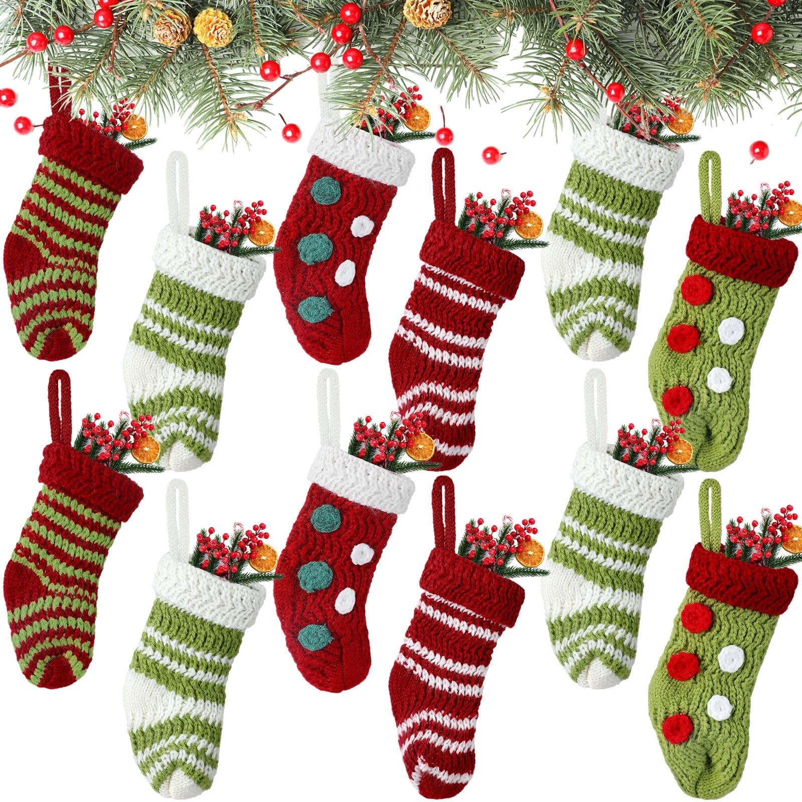 Jiuguva 12 Pack 2x5 Inch Christmas Mini Stockings Bulk Knit Xmas Stockings Ru... gallery