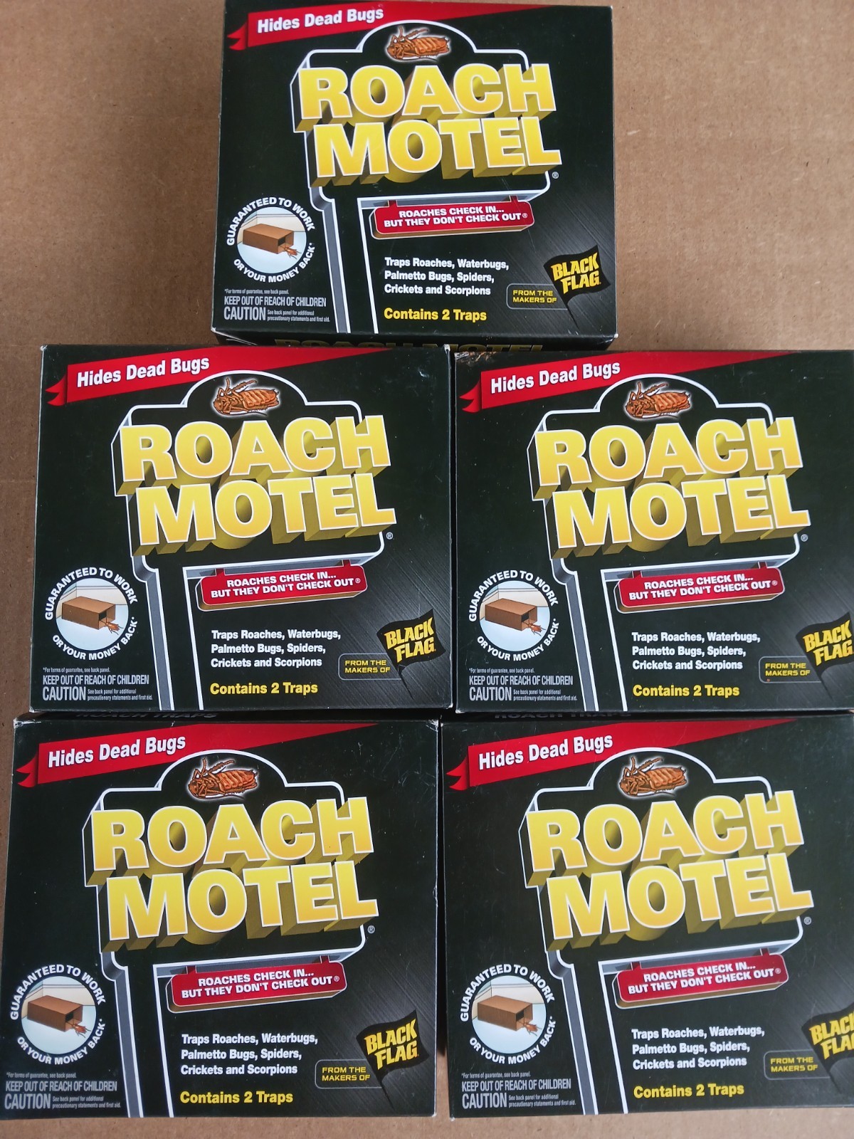10 Black Flag Roach Motels Cockroach Bug Bait Glue Trap Spider Motel Lot Of 5pks gallery