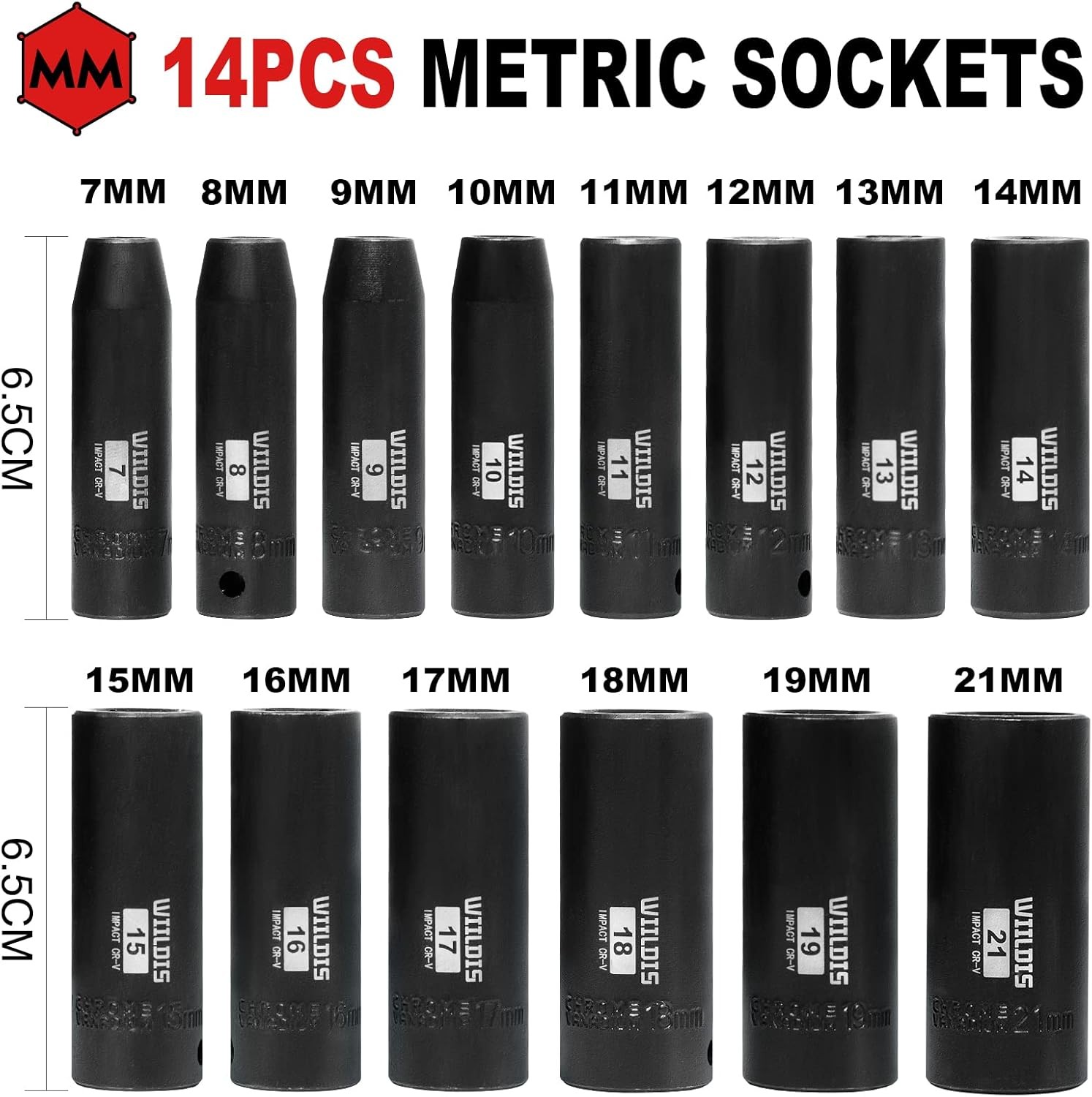 11 Pieces 3/8-Inch Drive Deep Impact Socket Set, 5/16 to 1 Inch, CR-V, SAE, 6 Po gallery