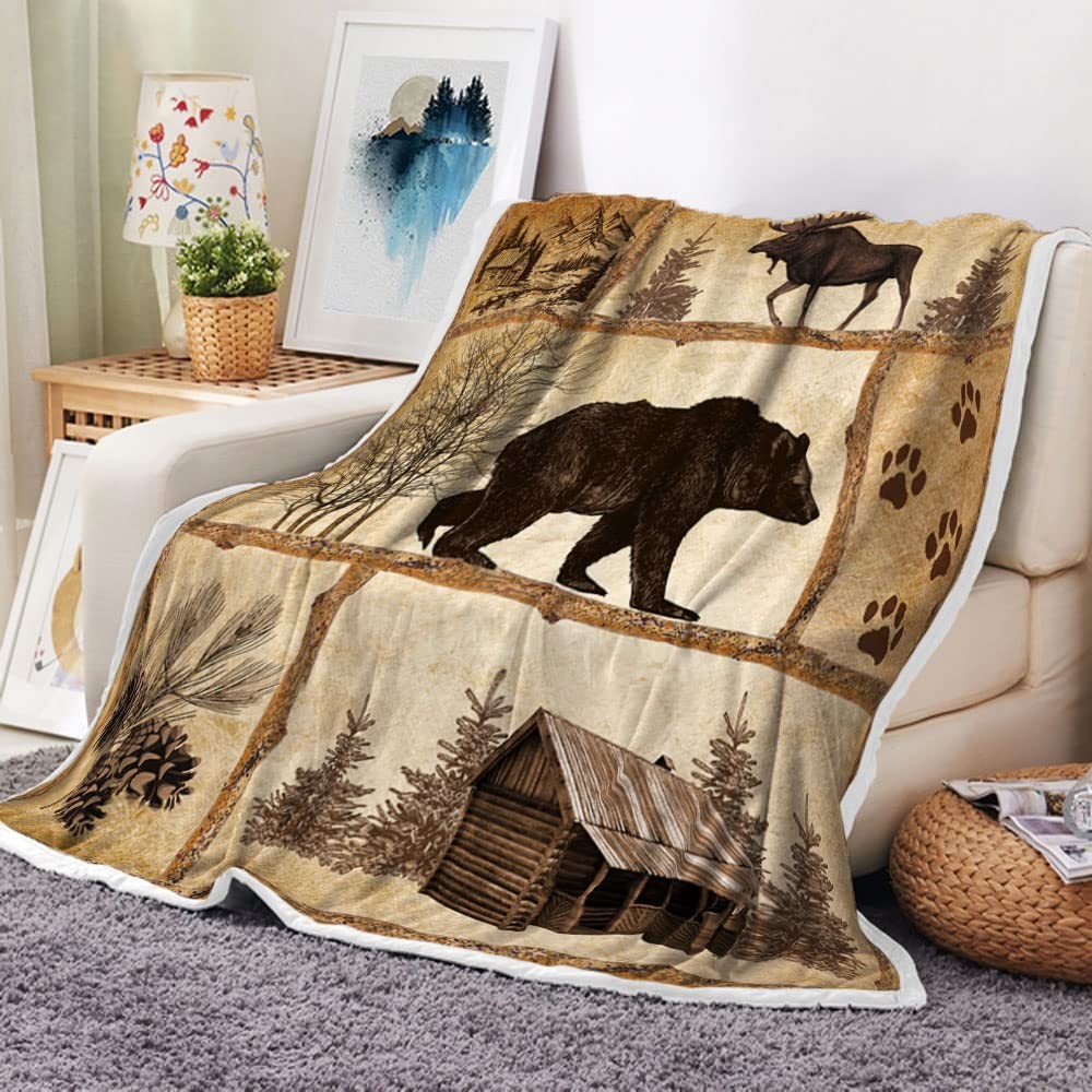 Rustic Cabin Bear Moose Fleece Flannel Throw Blanket Farmhouse Cozy Bed Couch gallery
