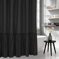Soft Microfiber Ruffle Shower Curtain with Waterproof TPU Backed, French Coun…