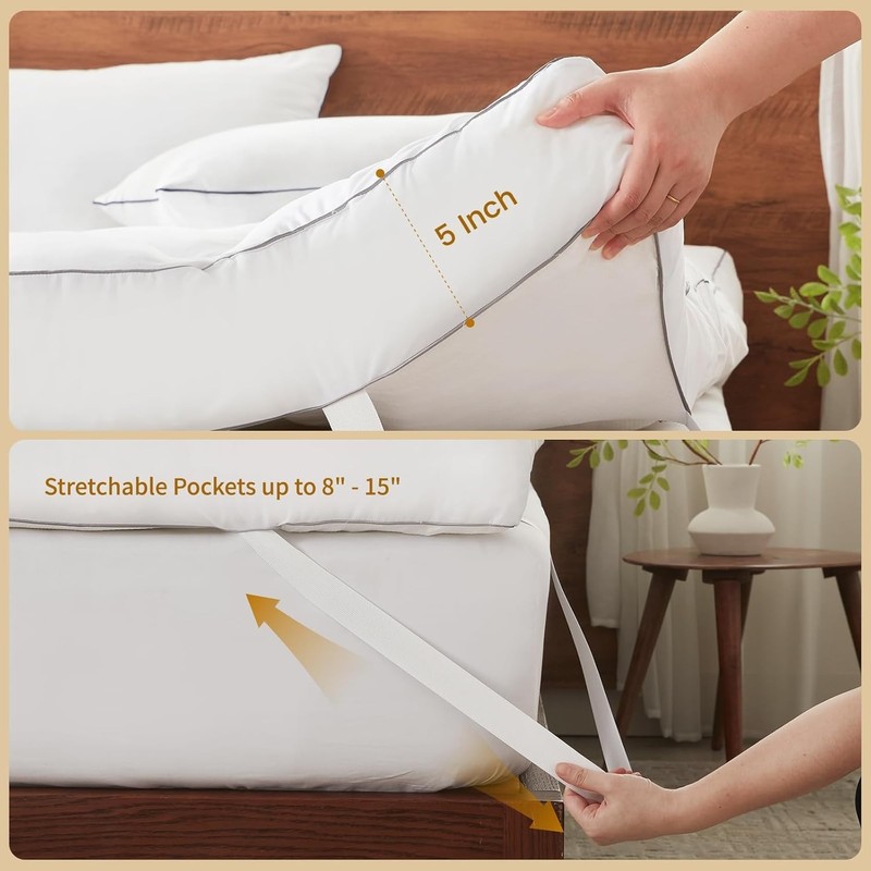 5 Inch Duck Feather Bed King Size, 100% Cotton Extra Thick Mattress Topper, 2500 gallery