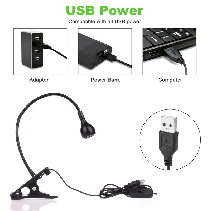 USB Flexible Reading LED Light Clip-on Beside Bed Desk Table Lamp Book Lights US gallery