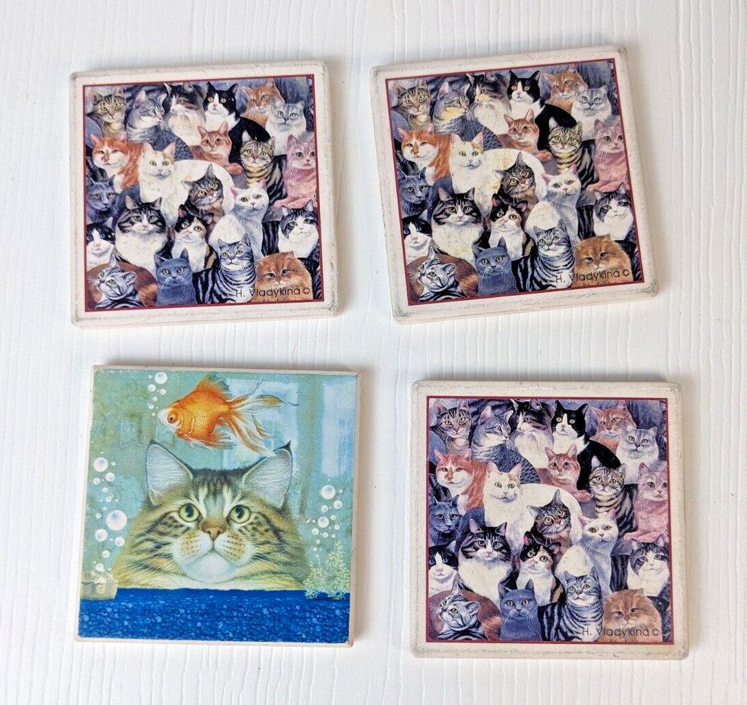 Stone Art Absorbent 4 Coaster Set Cats Kittens H Vladykina cat goldfish gallery