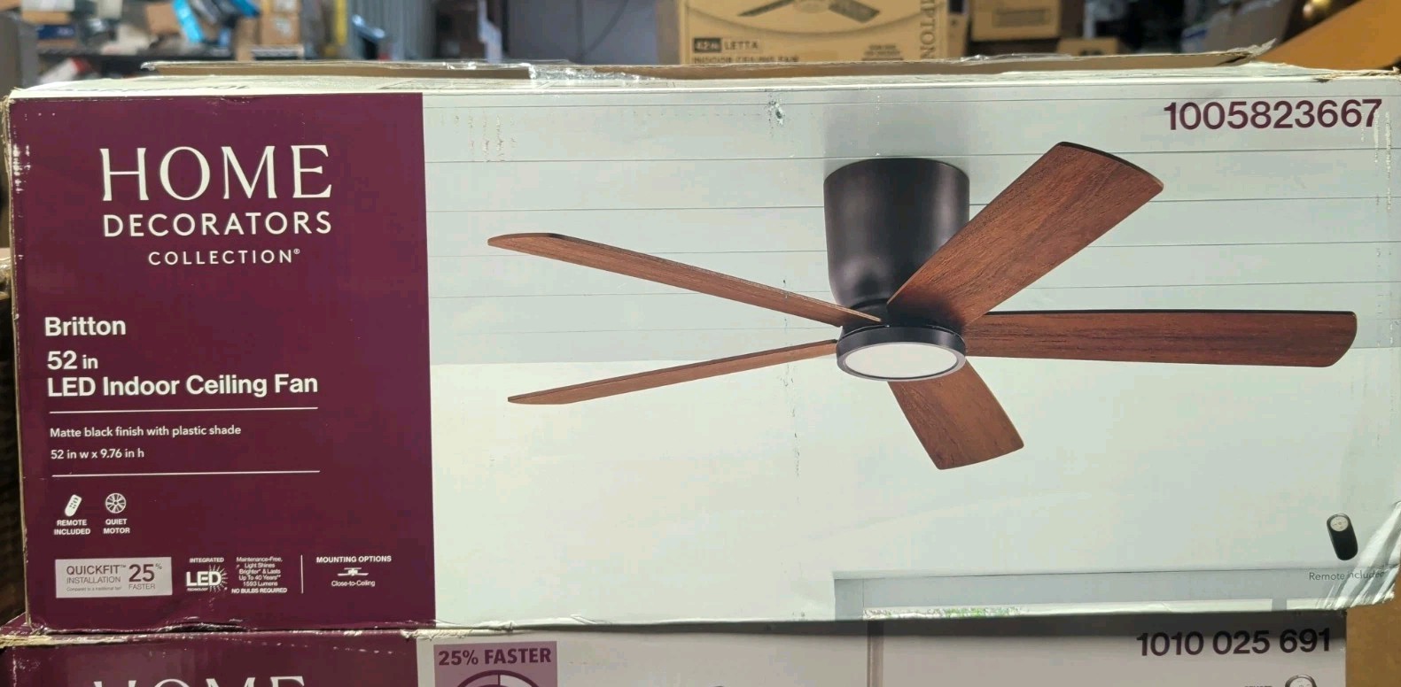 Home Decorators Britton 52 in. LED Indoor Matte Black Ceiling Fan Sealed gallery