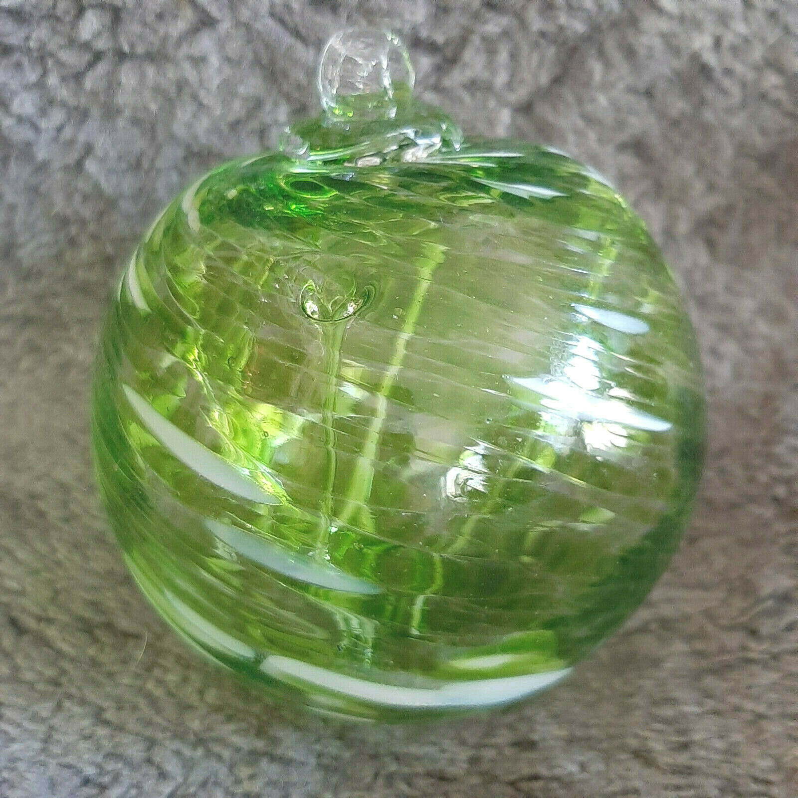 Hanging Glass Ball 4" Diameter Peridot Green & White Witch Ball (1) #114 gallery