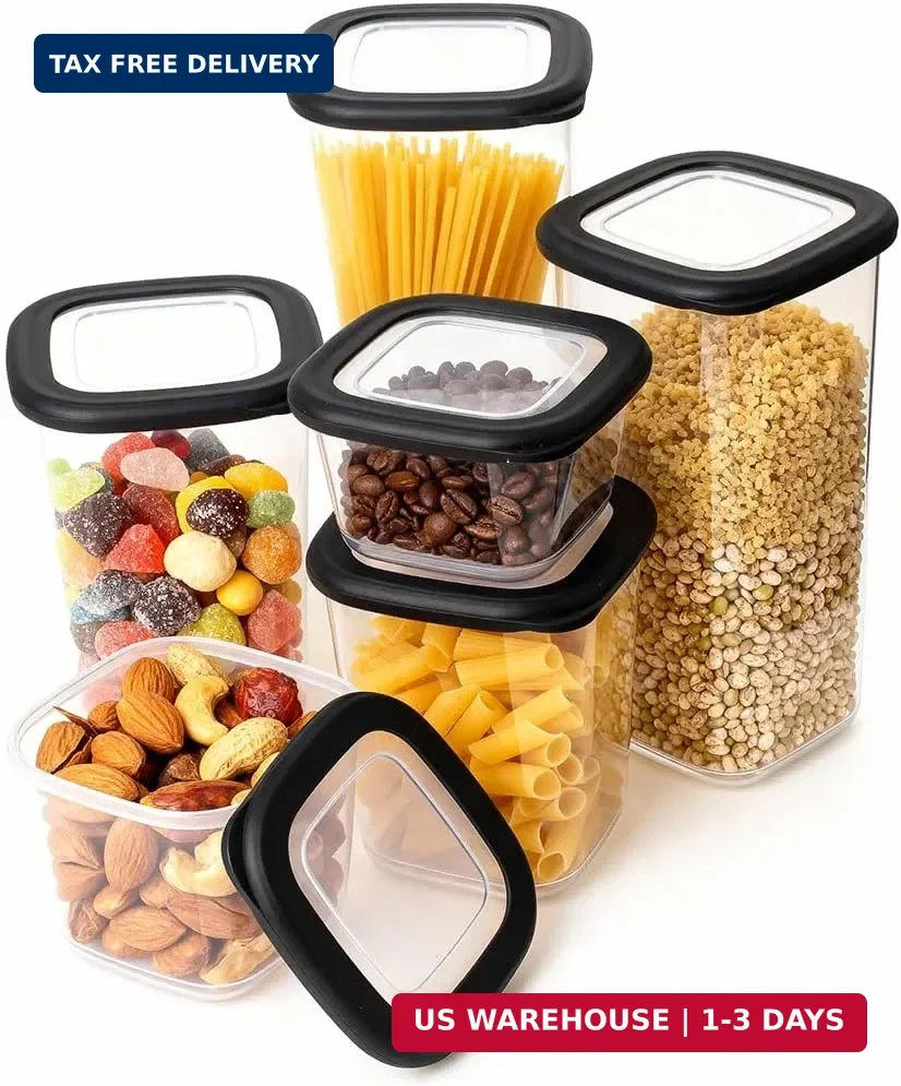6 Pack Plastic Food Storage Containers with Lids Stackable Pantry Set gallery