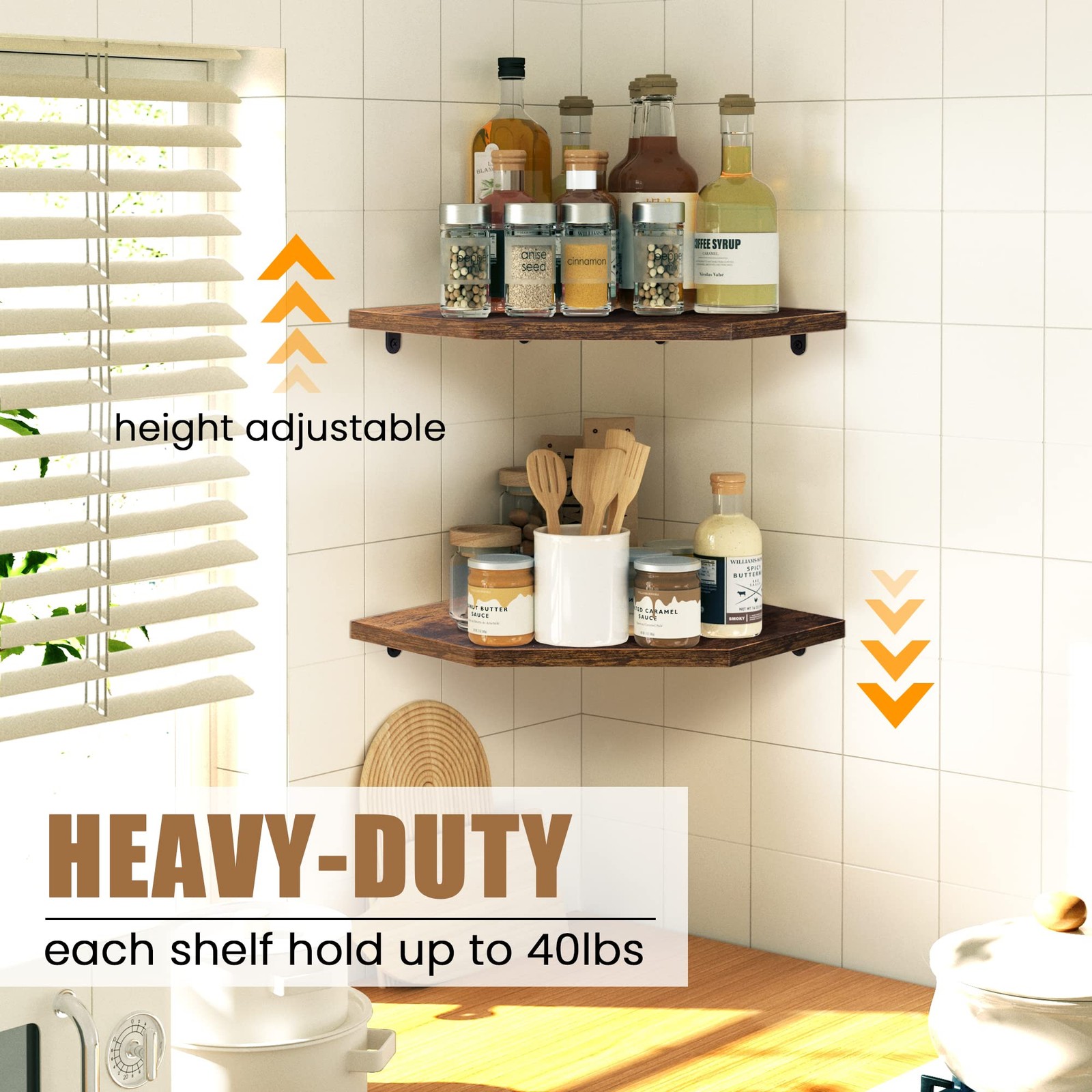 4 PCS Corner Floating Shelves Wall Mount Rustic Wood Storage Display Brown gallery