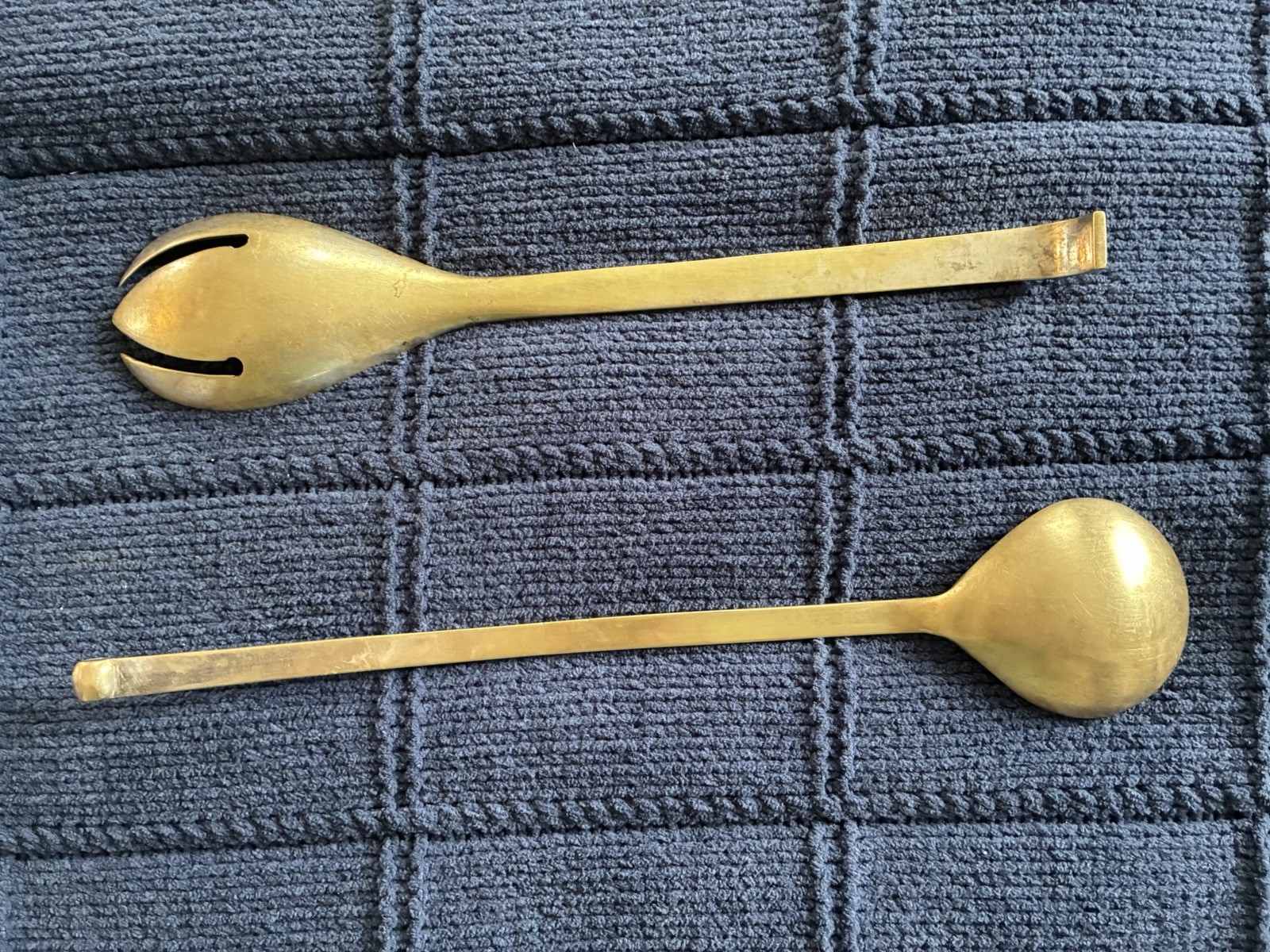 Vintage Midcentury Scandinavian Design Metal Plated Salad Serving Set gallery