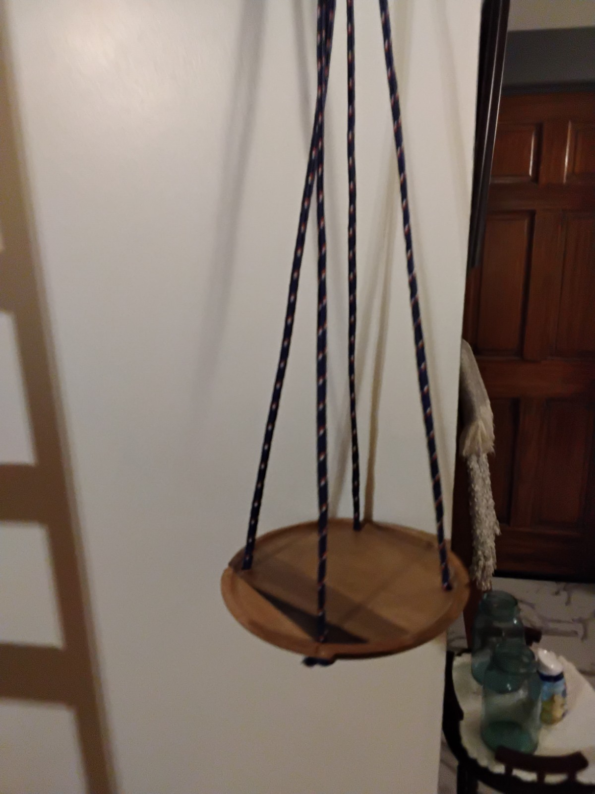 New Rustic Wood Floating 10 in. Shelf/Plant tray holder round, 34 in. hanging gallery
