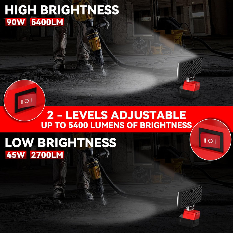Cordless 8" LED Work Light for Milwaukee M18, 5400 Lumens, USB Charging gallery