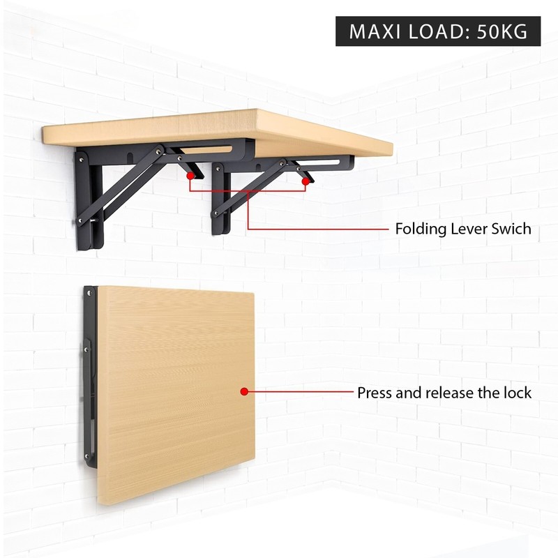 2PCS Folding Shelf Brackets Stainless Steel Fold Down Table Brackets 8-16 Inch gallery