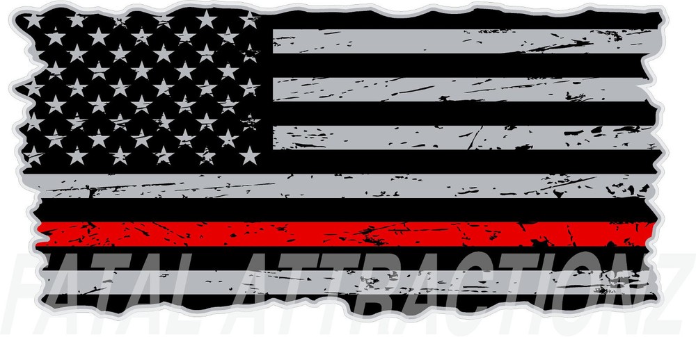 Distressed American Flag Thin Red Line Vinyl Decal sticker Fire Fighter usa ems