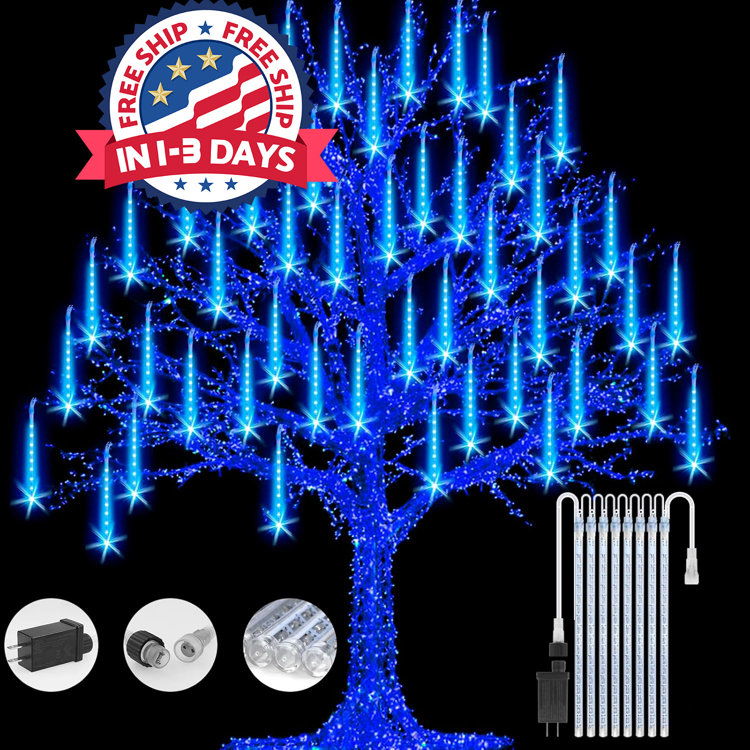 Luces de Lluvia de Meteoros Azules 12in 8 Tubos 288 LED para Arbol Navidad Decor gallery