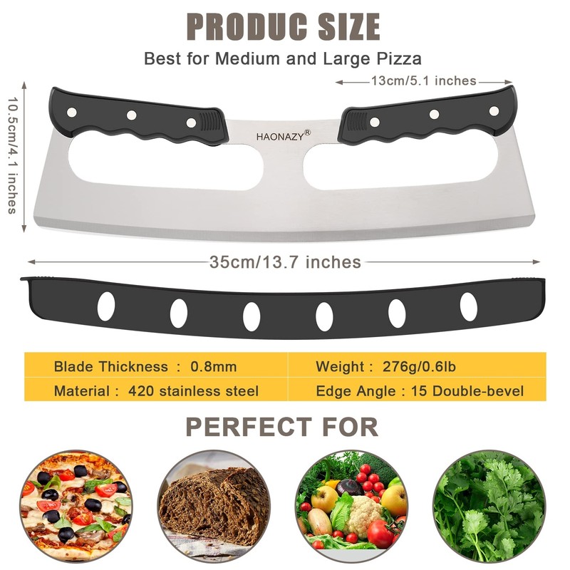 Sharp Pizza Cutter Stainless Steel Rocker Blade Knife Plastic Handle & Cover 14" gallery