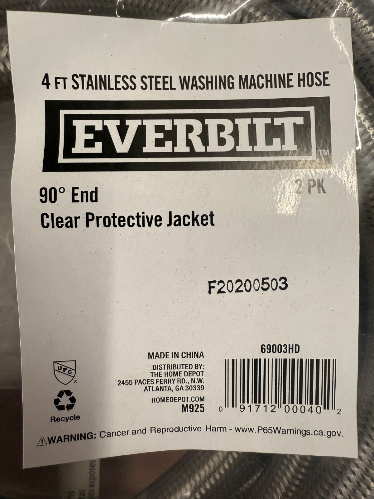 (4) Everbilt 90° Stainless 4" Washing Machine Connectors, Polymer Coated 69003HD gallery