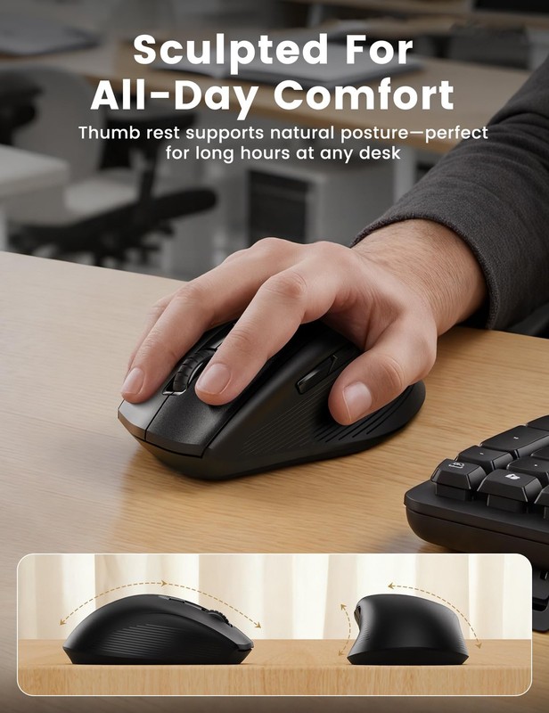 Ergonomic Wireless Keyboard and Mouse Combo, 30dB Quiet Full Size Keyboard Set w gallery