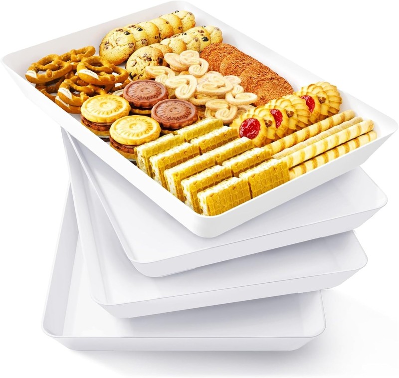Space-Saving Stackable Serving Trays - 4 Count, Easy Clean BPA-Free Plastic gallery
