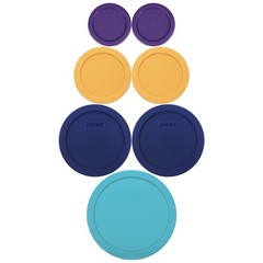 Pyrex Lids: (2) 7202-PC PLM, (2) 7200-PC BY, (2) 7201-PC BL, (1) 7402-PC TQ