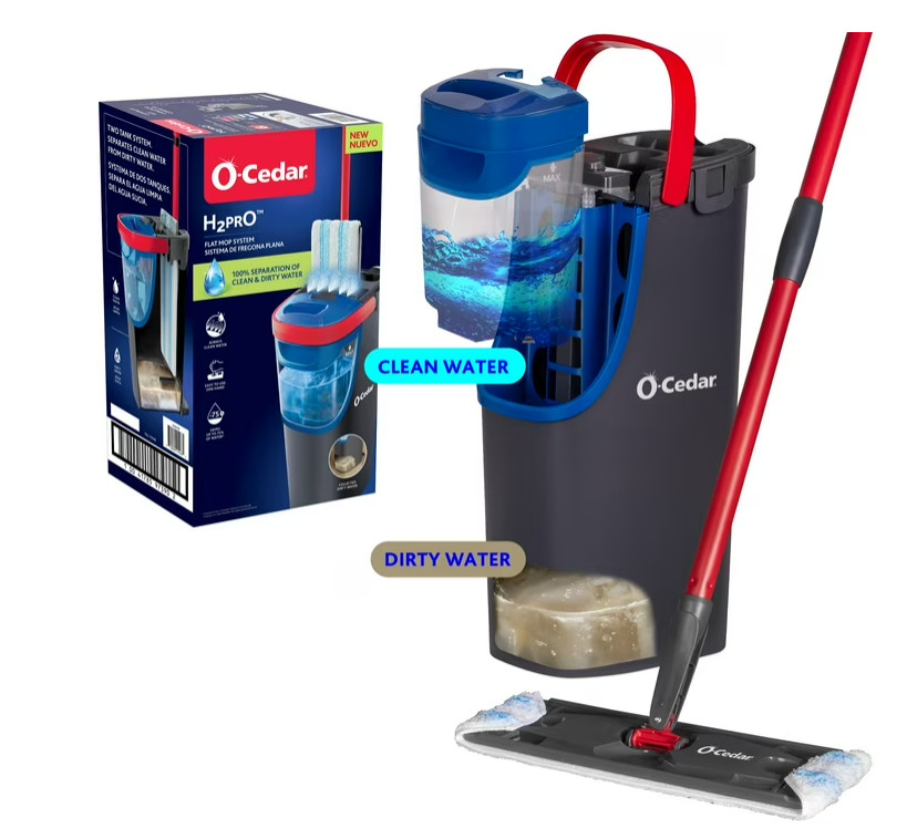 O-Cedar H2prO Flat Mop System Dual Tank Microfiber Floor Cleaning Kit gallery