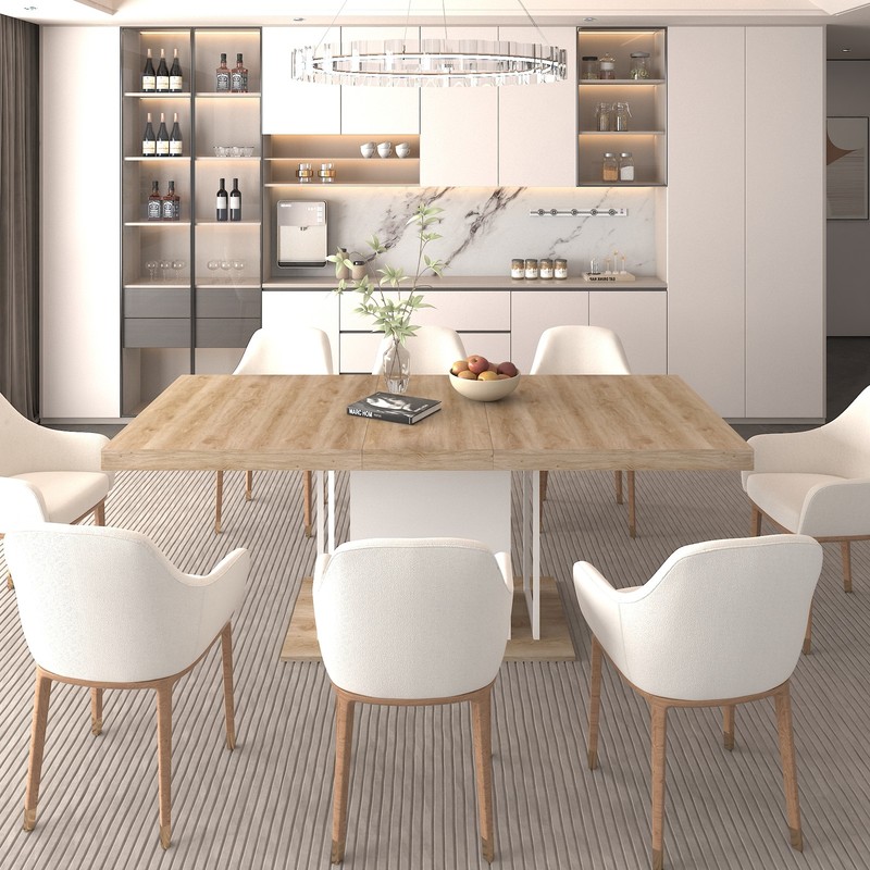 Rectangle extendable dining table for 6-10 people aged effect wood 160-200 cm gallery