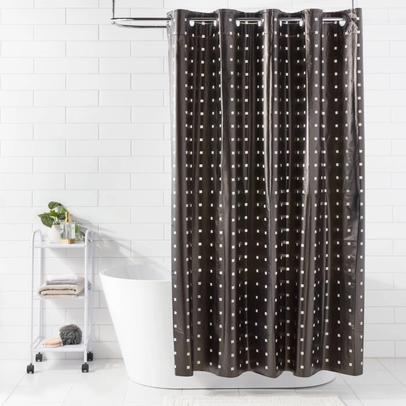 Stamped Squares Hookless Easy Install Shower Curtain White gallery