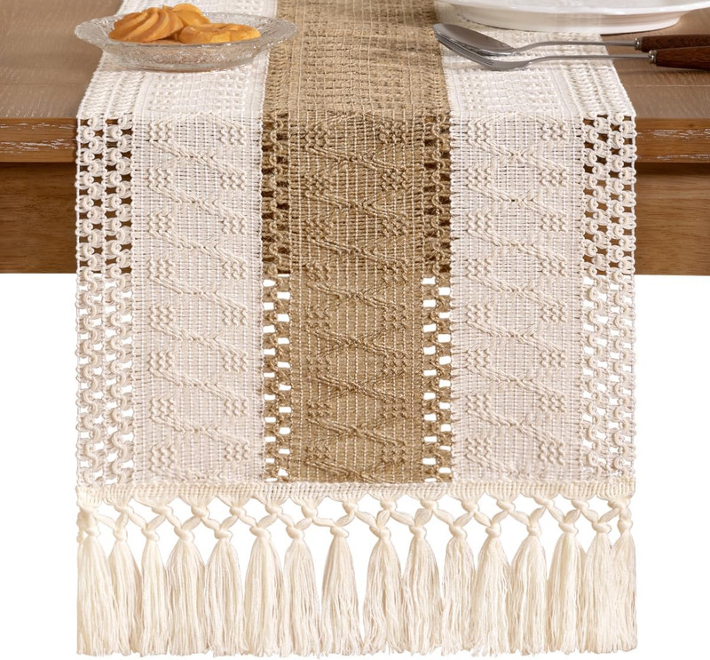 Boho Table Runner Fall Thanksgiving Farmhouse Rustic Dining Kitchen Centerpiece gallery