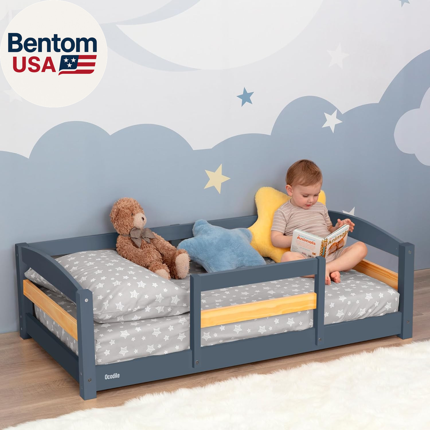 Toddler Bed with Rails | Low Montessori Floor Bed Frame for Kids | Standard Crib gallery